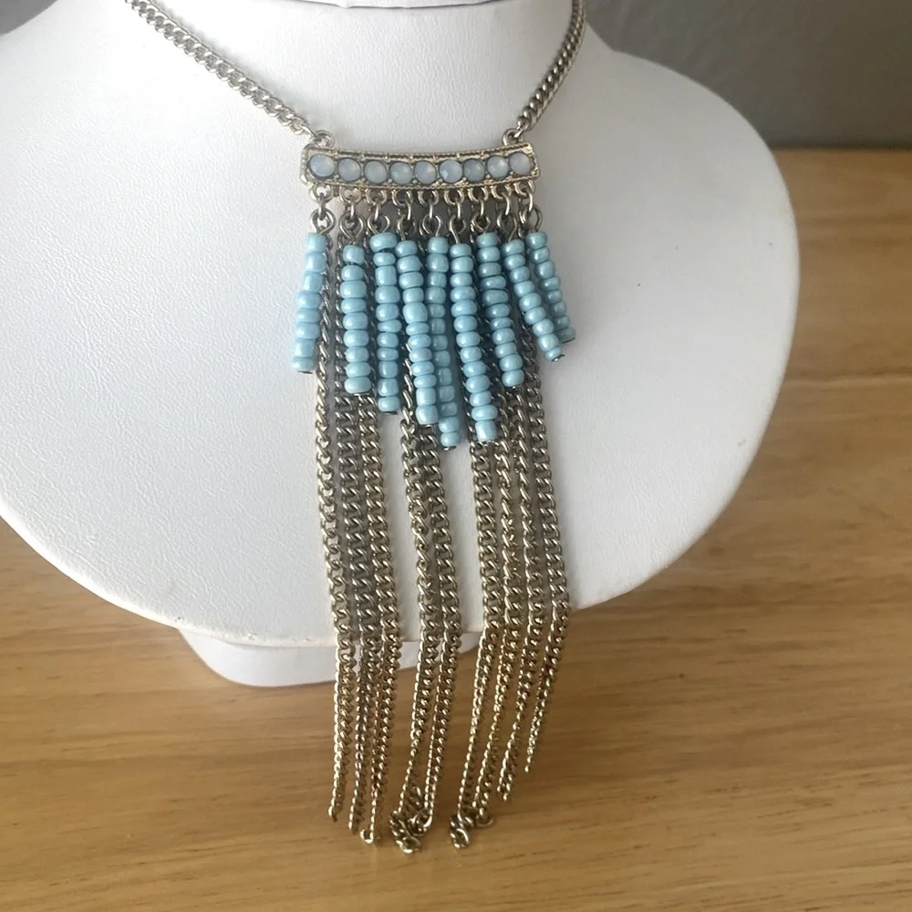 Anthropologie Shiraleah Eulalia Necklace Turquoise Fringe Chains